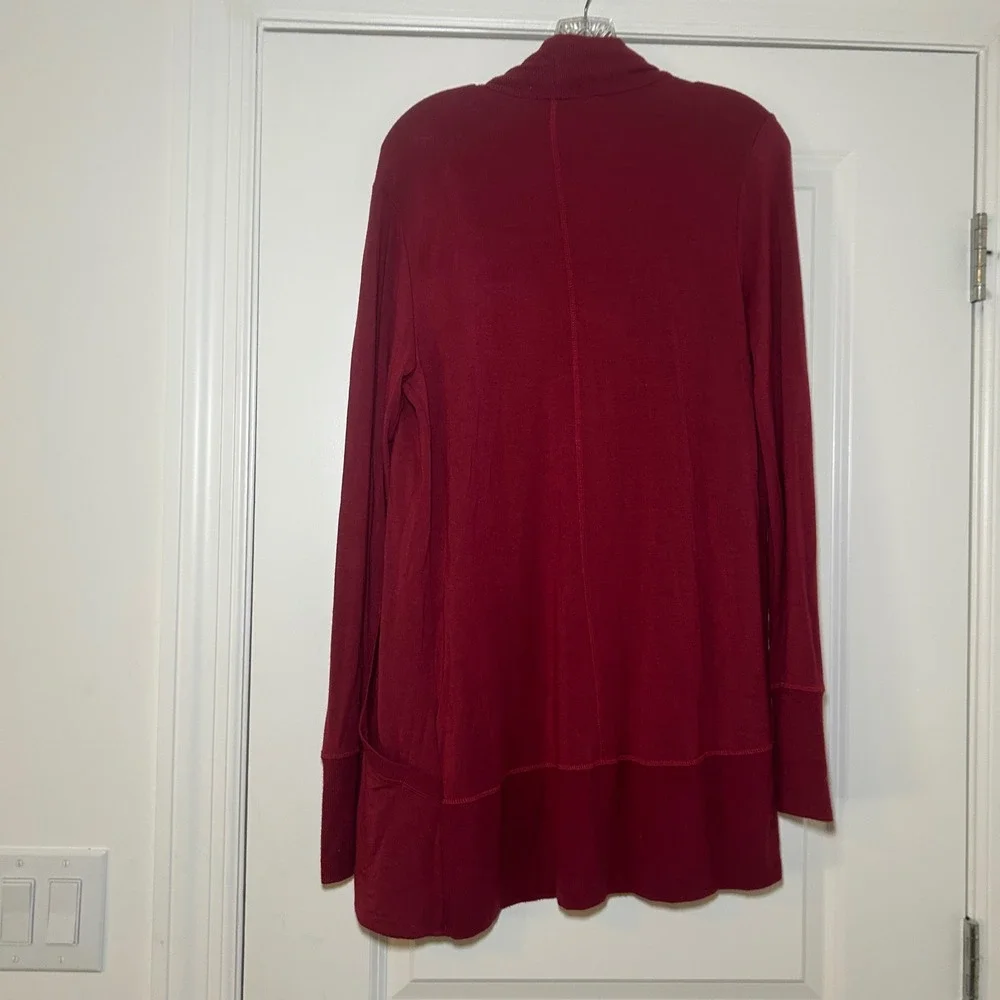 Athleta Pranayama Wrap Cardigan Burgundy Red Open Front Thumbhole S cozy casual